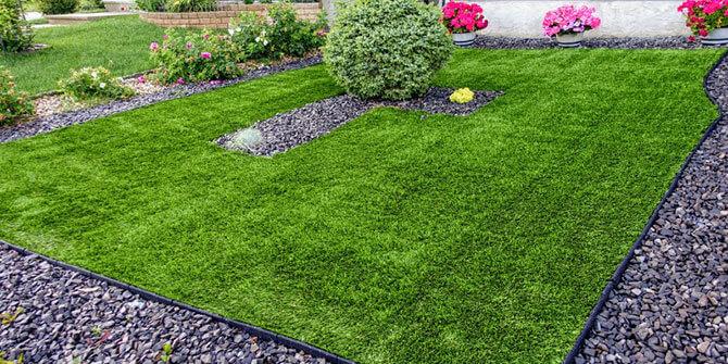 beautifully maintained artificial lawn